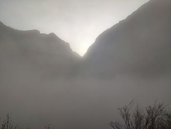 Low angle view of silhouette mountains against sky