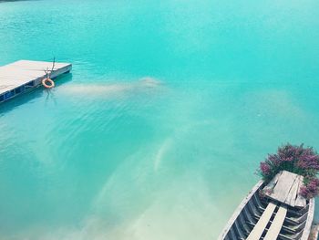 High angle view of swimming pool by sea