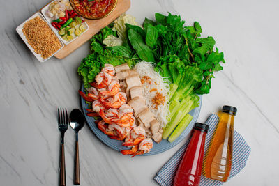 High angle view of food on table