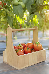 Close-up of fruits in basket on table