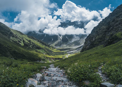 Scenic view of mountains against sky