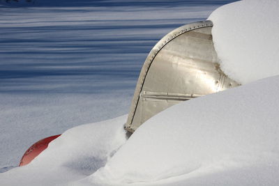 Aerial view of boat in sea during winter