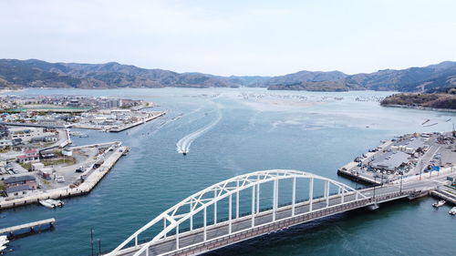 High angle view of boats in sea