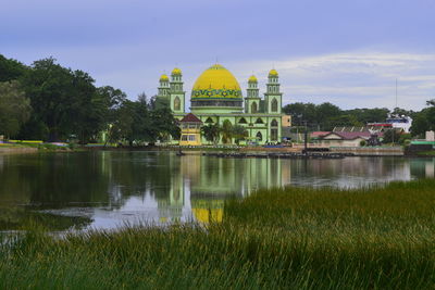 Reflection of building in lake