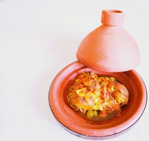 High angle view of food in bowl on table