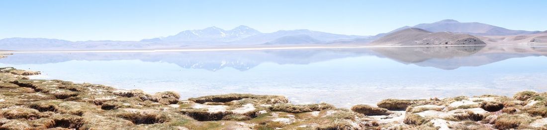 Panoramic view of lake and mountains against sky