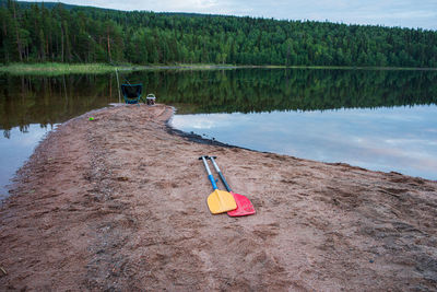 Scenic view of lake and the two paddles