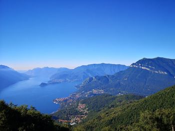 Scenic view of mountains against clear blue sky