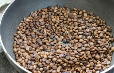 High angle view of beans in container