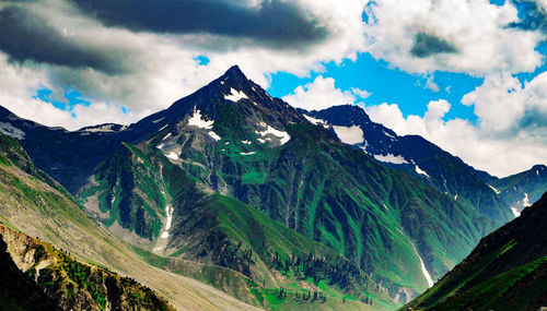 Scenic view of snowcapped mountains against sky