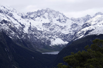Scenic view of snowcapped mountains against sky