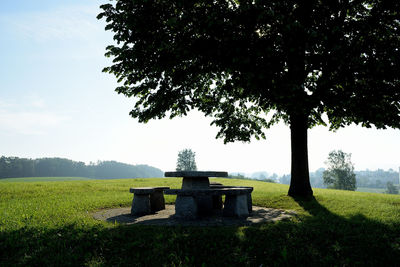 Built structure on field against sky