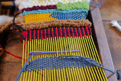 High angle view of multi colored wool