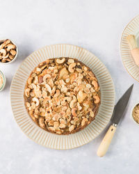 High angle view of breakfast on table