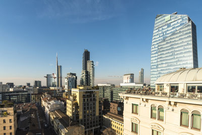 Skyline of milano garibaldi business district with blue sky