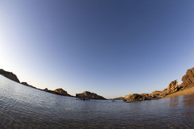 Scenic view of sea against clear blue sky