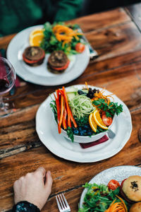 High angle view of food on table
