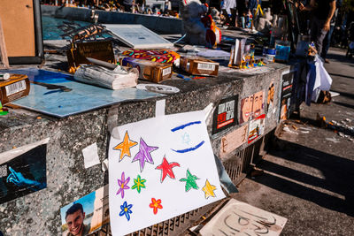 High angle view of people on street