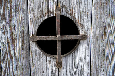 Directly above shot of old metal door