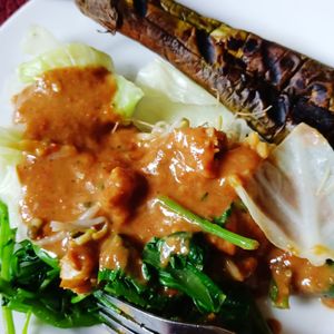 Close-up of served food in plate