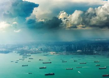 Aerial view of boats in sea