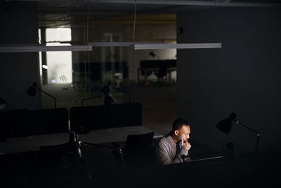 Man working late in office