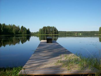 View of calm lake against clear sky