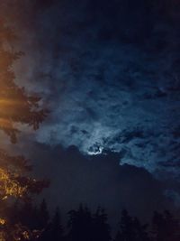 Low angle view of silhouette trees against sky at night