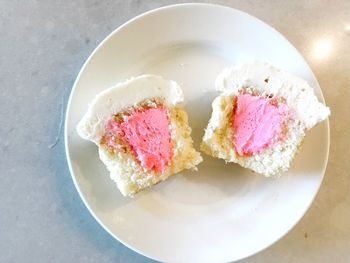 High angle view of dessert in plate on table