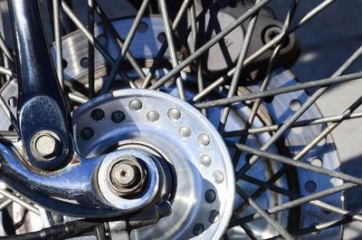 High angle view of bicycle wheel