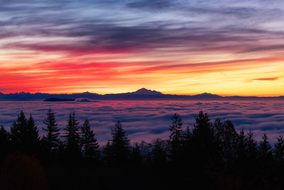 Scenic view of mountains against sky during sunset