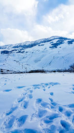 Scenic view of snowcapped mountains against sky