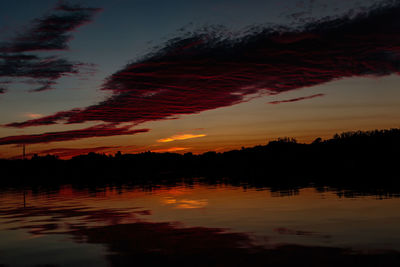 Scenic view of lake against orange sky