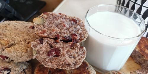 High angle view of breakfast on table