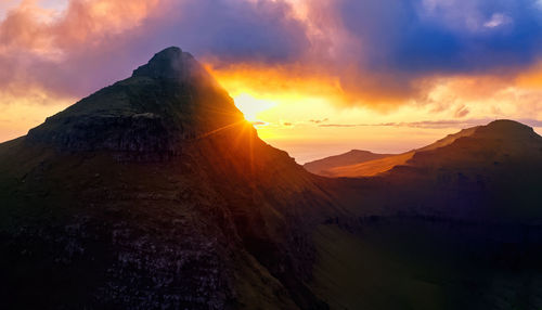 Panoramic view of  the mountains with sunset, nordic islands,greenland,faroer,iceland 