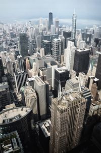 High angle view of modern buildings in city