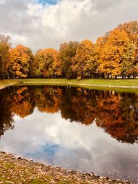 Reflection of trees in lake against sky during autumn