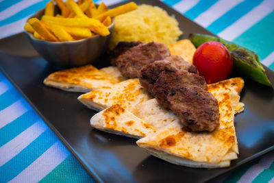 Close-up of breakfast served on table