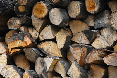 Full frame shot of stacked logs