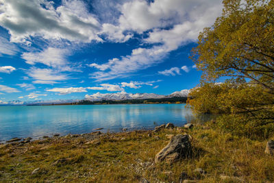 Scenic view of lake against sky