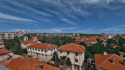 High angle view of townscape against sky