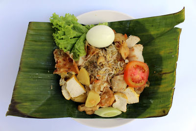 High angle view of meal served in plate