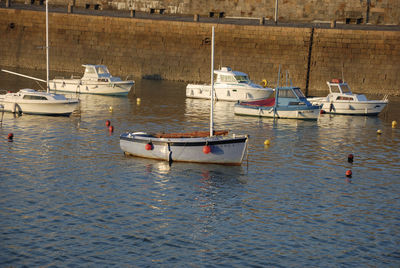 Boats moored in marina