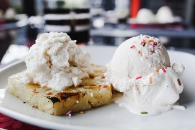 Close-up of ice cream in plate