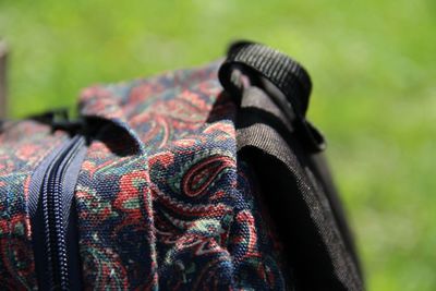 Close-up of backpack outdoors