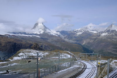 Scenic view of snowcapped mountains against sky