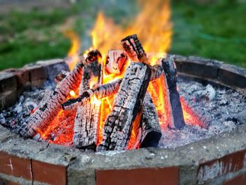 Close-up of fire on barbecue