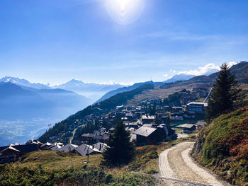 View to the bettmeralp mountain village in switzerland