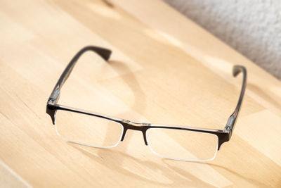 High angle view of eyeglasses on table