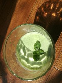 High angle view of drink on table